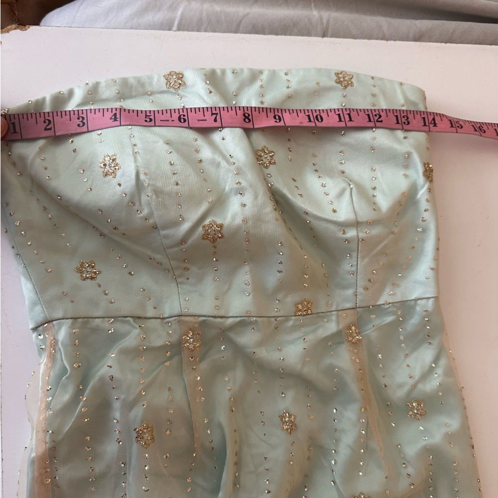 Minuet Mint Strapless Heavily Gold Glitter Embellished Bottom Formal Dress NWT S - Picture 15 of 16